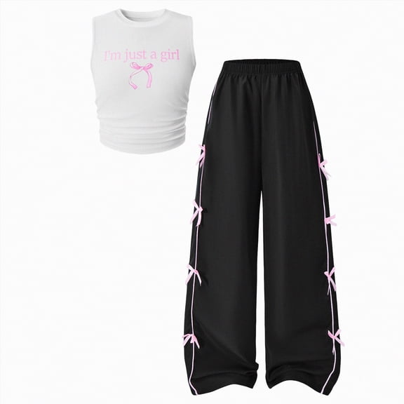 HCNTES Tween Girls Spring Summer Clothes 2 Piece Outfit Set Girl School Pants and Girl School Shirts Suit Teen Girl Clothing Set Size 7-12T(L04-White,9-10 Years)