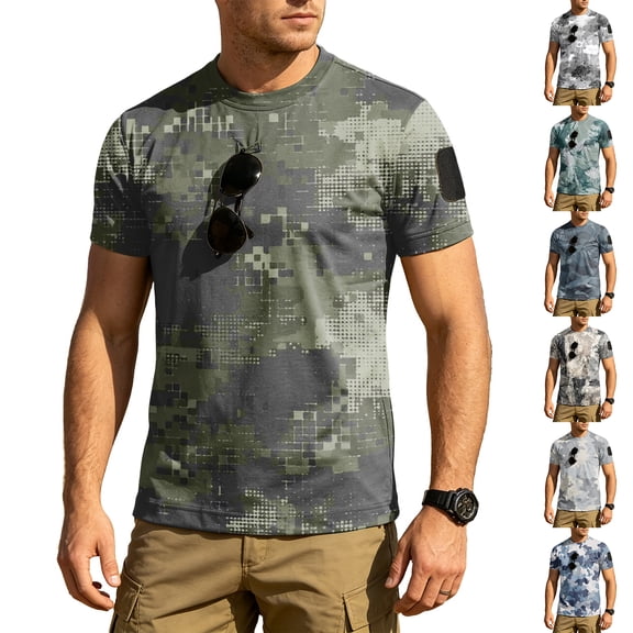 Workout Shirts for Men Camo Print Quick Dry Moisture Wicking T-Shirts Short Sleeve Tees for Gym Running Athletic Sports