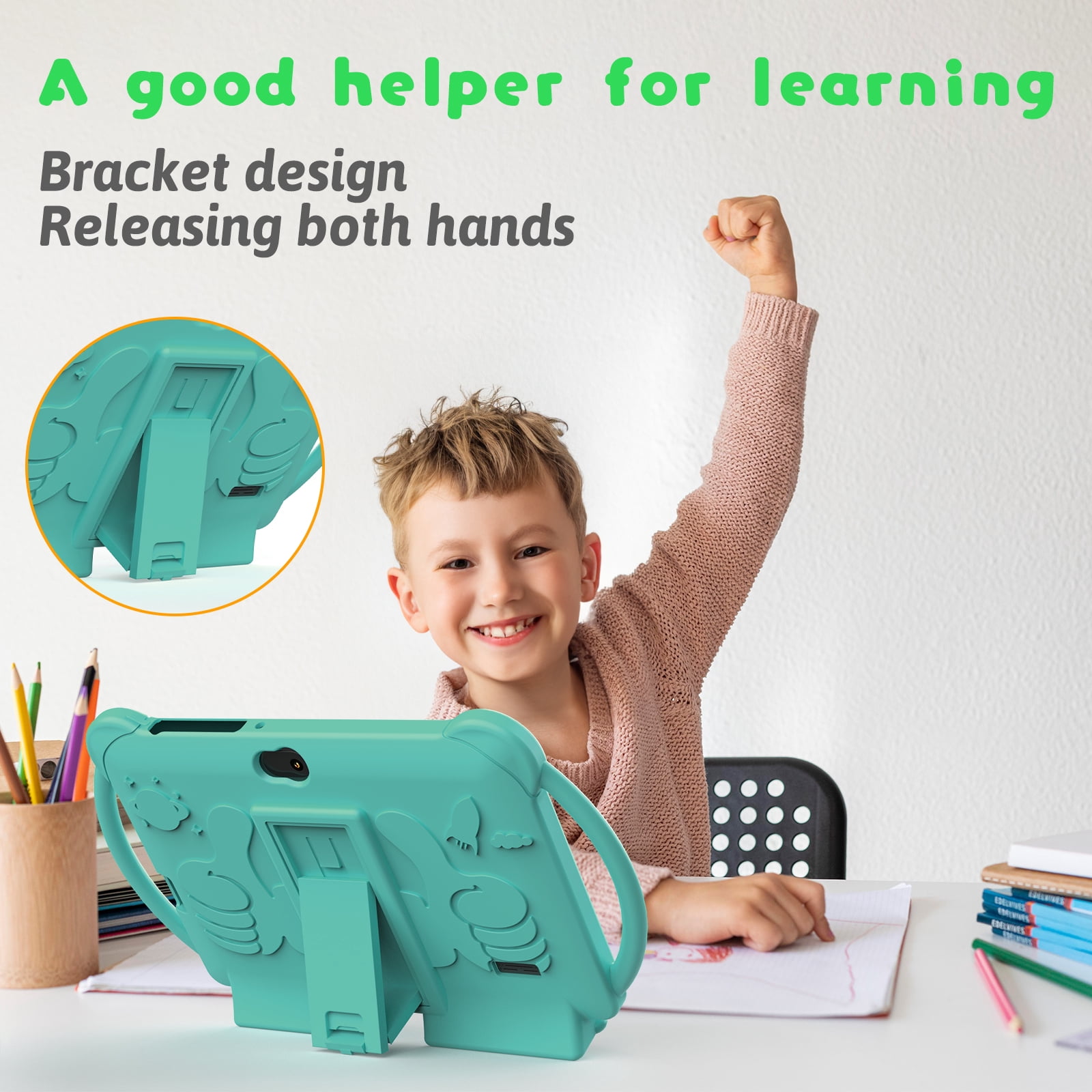 Kids Tablet, 7 inch Android Tablet for Kids, 4GB RAM 32GB ROM 1024GB Expand, Toddler Tablet with Parental Control, IPS Screen, Dual Camera, Educational, Games, Shockproof Case for Boys/Girls, Green