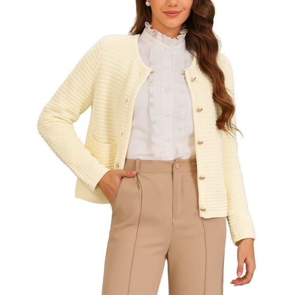 DARING DIVA Coats Waffle Knit Open Front Cardigan Button Up Sweater XS Cream