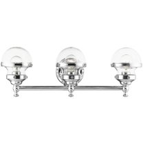 24 inch 3 Light Polished Chrome Bathroom Vanity light fixture with Hand Blown Clear Glass Shade