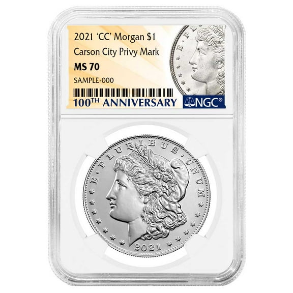 2021 $1 Morgan Silver Dollar "CC" Privy Mark NGC MS70 100th Anni. Label