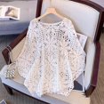 thumbnail image 4 of DHFJKG Women Swimsuit Coverup Tunic Top Boho Crochet Sexy Hallow Out Batwing Short Sleeve Loose Fit Beach Cover Ups Summer Vacation Clothes, 4 of 4