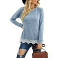 thumbnail image 3 of hirigin Women Long Sleeve Tops Autumn Casual Lace Patchwork Round Neck Pullover Shirt with Pockets Club Streetwear, 3 of 7