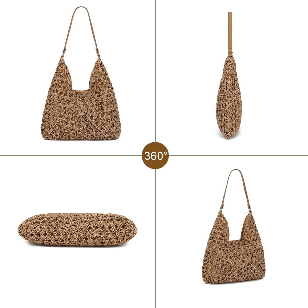 Omlopp Straw Beach Tote Bag for Women Raffia Crochet Purse Large Summer Hobo Woven Shoulder Handbag for Vacation