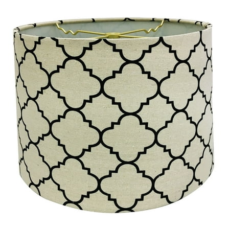 Royal Designs Linen Eggshell and Black Moroccan Print Shallow Drum Hardback Lamp Shade, 15 x 16 x 10