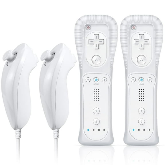 2 Pack Wii Controller for Nintendo Wii,Wii Remote with Motion Plus,Silicone Case and Strap Compatible with Nintendo Wii/Wii U,White