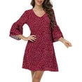 thumbnail image 4 of MLANM Women Summer T-Shirts Dress V Neck Casual Loose Mini Swing Shift Dresses, S Dot Red, 4 of 7