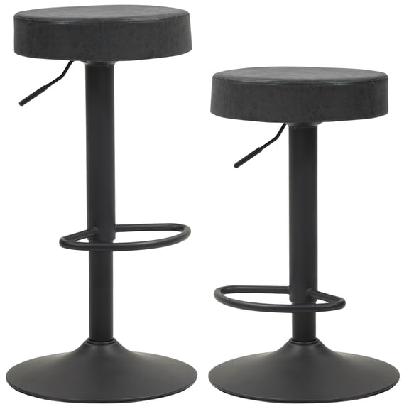 Black Round Backless Swivel Bar Stools Set Of 2 With Footrest And Height Adjustable