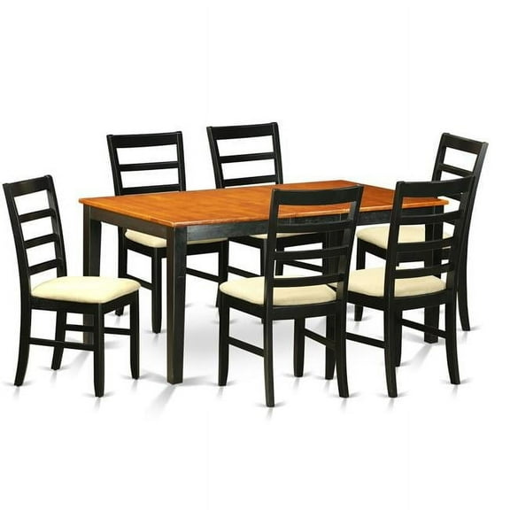 Microfiber Table Set - Dining Table & 6 Solid Wood Chairs, Black & Cherry - 7 Piece