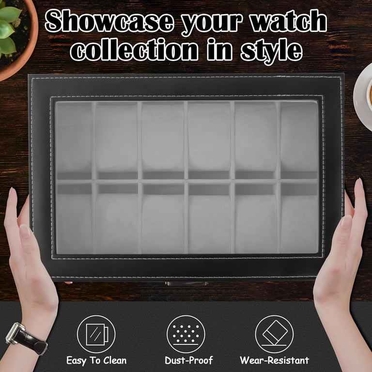 Bibana 12-Slot Watch Box with Glass Lid & Lock photo 4