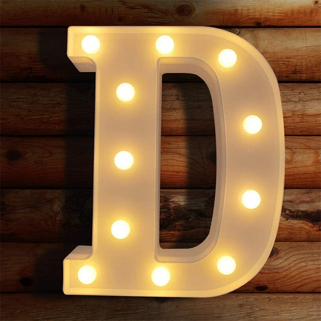 VITI Letras con luces LED iluminadas para luz nocturna, letras del alfabeto para decoración de pared, letras iluminadas para boda/fiesta de cumpleaños, decoración de Navidad a pilas (D) SHIRET Hogar