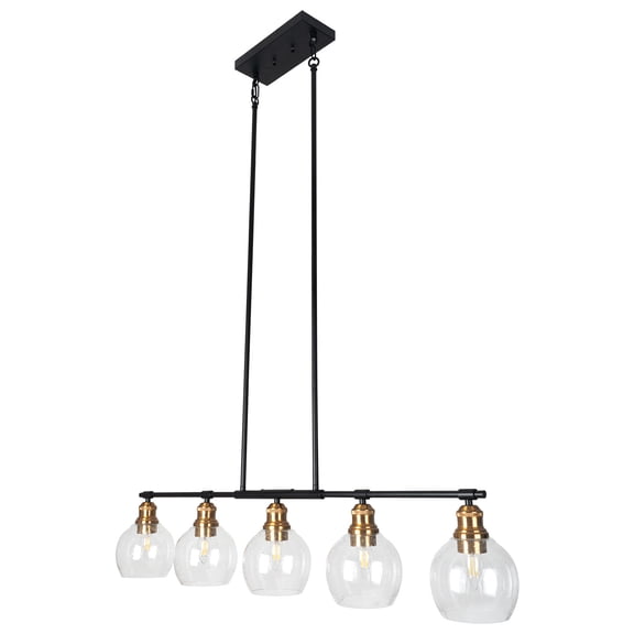 Linear 5-light Black Chandelier Industrial Design, Rectangular For Dining Room With No Bulbs Included