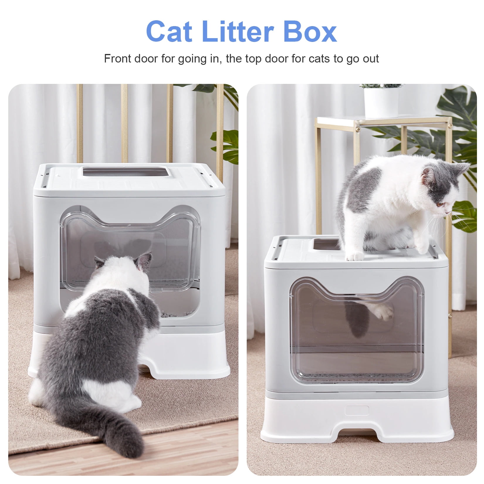 Cat Litter Box with Lid Drawer and Scoop Foldable Kitty Litter Box
