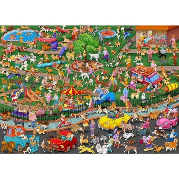 1000 Piece Dog Park Jigsaw Puzzle for Adults & Families - Challenging Cartoon Scene with Vibrant Colors, Perfect Fit for Game Nights & Home Decor