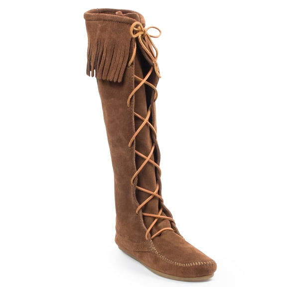 Minnetonka Women's Front Lace Knee High Boots, Dusty Brown,10 M US