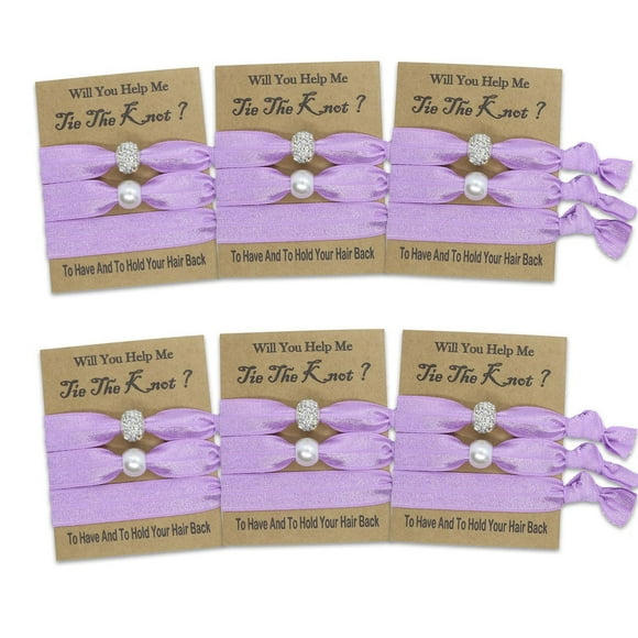 Bridesmaid Bliss Hair Tie Gift Set - 6 Packs of Thoughtful Proposal Favors for Bachelorette Parties and Bridal Showers, Perfect for Celebrating Your Wedding Crew in Lilac.