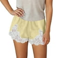 thumbnail image 3 of Letdown Women Satin Shorts Lace Trim Patchwork Y2K Elastic Waist Micro Silky Lounge Bottoms Pajama Shorts (Yellow, M), 3 of 5