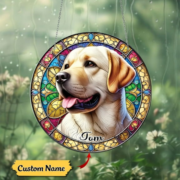 Custom Name Labrador Window Hanging, Stained Glass Style Dog Lover Gift, Personalized Pet Memorial Home Decoration