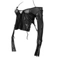 thumbnail image 4 of Women Mesh Off Shoulder Camisole Halter Backless Patchwork T-Shirt Long Sleeve Crop Tops, 4 of 6