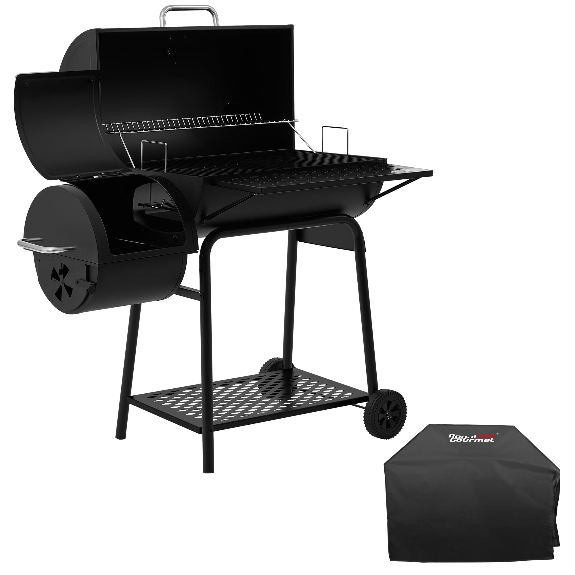 Royal Gourmet CC1830FC 28" Charcoal Grill with Offset Smoker, With Cover,855 Sq. In. Cooking Area, Front Shelf,Charcoal Grill for Outdoor Grilling and Backyard Cooking, Black