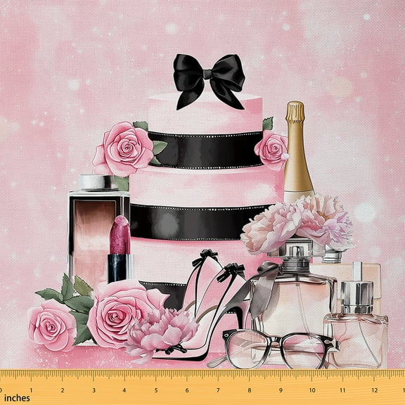 Castle Fairy Pink Fashion Fabric by the Yard 1 Yard,Gradient Pink Home Decor Fabric by the Yard,Flower Bowknot Room Decor Fabric by the Yard,Super Cozy Room Decor