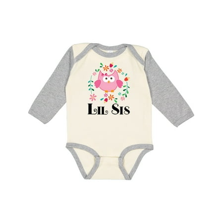 

Inktastic Lil Sis Girls Owl Sister Announcement Gift Baby Girl Long Sleeve Bodysuit