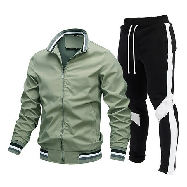 Men's 2024 Casual Contrast Sports Jogging Tracksuit Set Two Piece Outfit Comfortable Athletic Wear