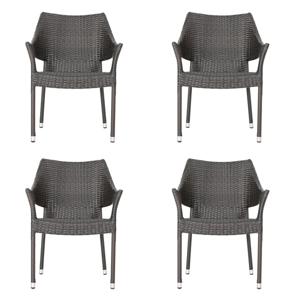 Resin Chair Set of 4, Outdoor Stackable Patio Dining Chairs for Garden Deck, Brown