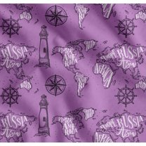 Soimoi Purple Cotton Voile Fabric Direction Compass & Lighthouse Map Printed Fabric 1 Yard 56 Inch Wide