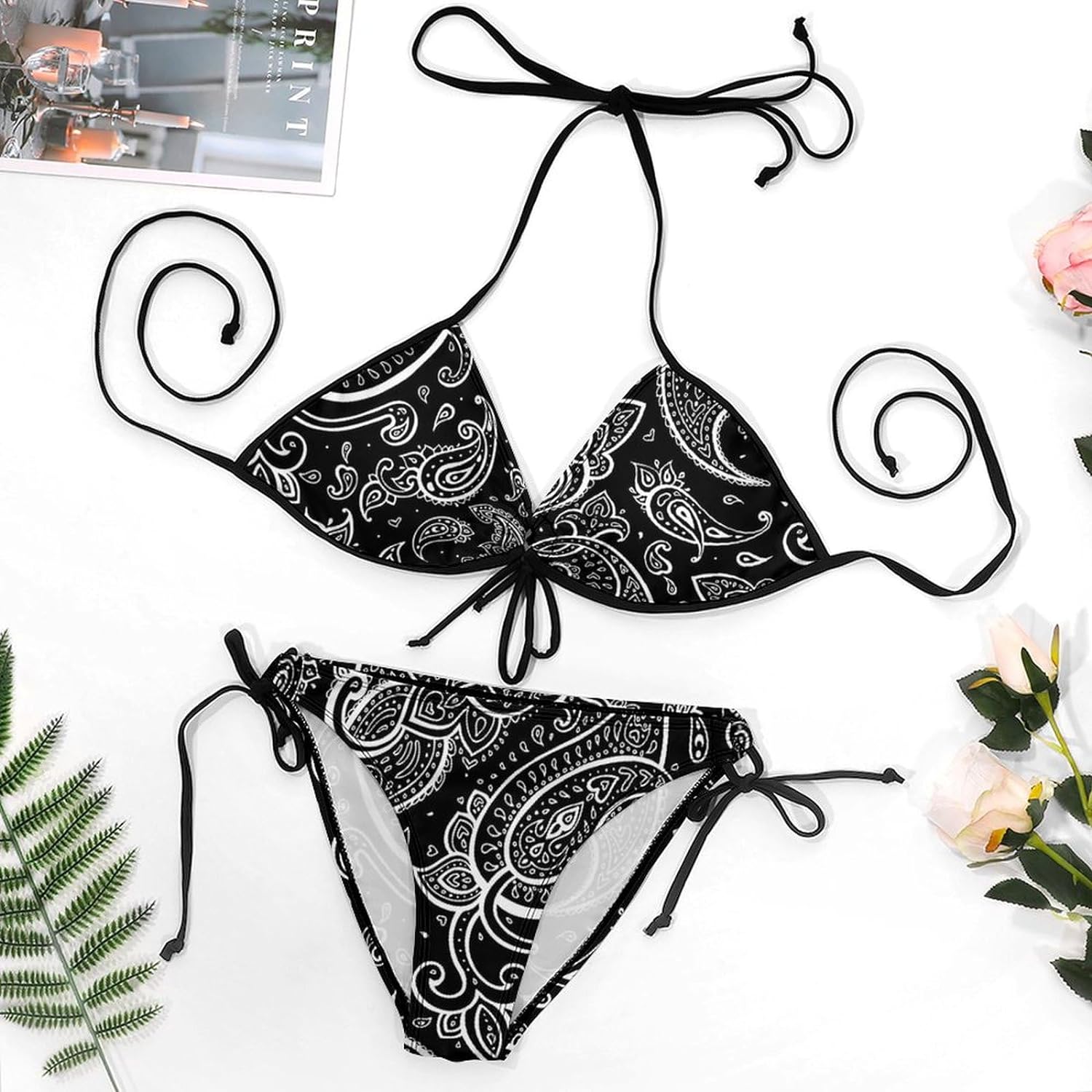 black and white halter bikini