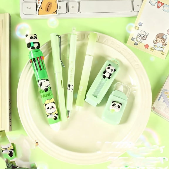 Clearance Under $3! 6Pcs High Beauty Cartoon Panda Stationery Set B Office Stationery Set Calligraphy Set
