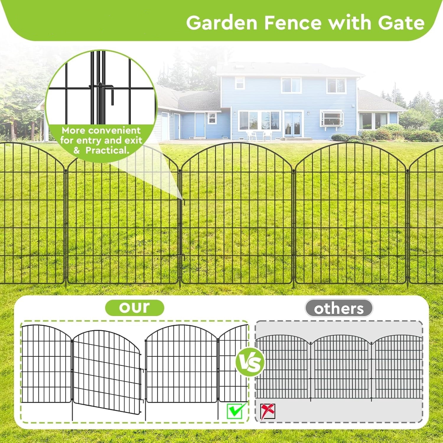 Decorative Garden Fence 5 Panels + 1 Gate, 29.9in (H) x 11.4ft (L), Metal No Dig Fence Animal Barrier for Dog, Flower Edging for Yard & Patio Outdoor Landscape, Arched