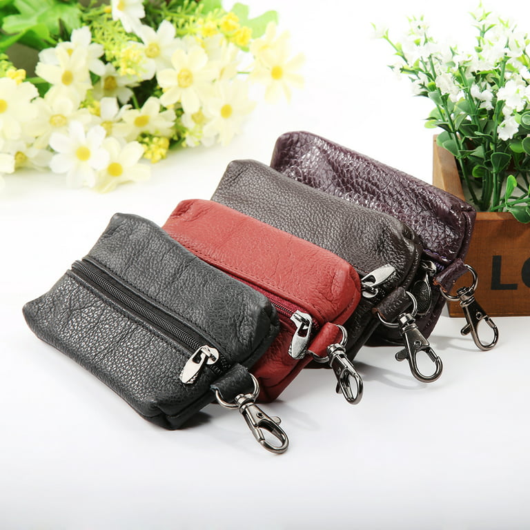 Men Women's Leather Key Holder Case Wallet Keychain Pouch Bag Zipper