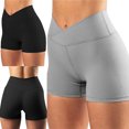 thumbnail image 2 of Joernso Women High Waist Solid Color Skinny Cross Waist Hip Lift Workout Yoga Sports Shorts, 2 of 7