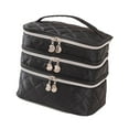 thumbnail image 4 of Bolsa de almacenamiento de cosméticos para mujer de 3 capas, impermeable, portátil, multifuncional, para artículos de tocador cremallera de plata, 4 of 9