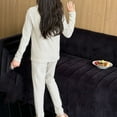 thumbnail image 3 of Cethrio Girls Thermal Pajama Sets, Two Piece Long Sleeve Soft Winter Sleepwear Loungewear Beige Size 16, 3 of 5