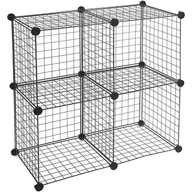 4 Cube Grid Wire Storage Shelves Black, Grid Wire Shelving