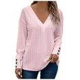 thumbnail image 2 of Lixiuxyad Women's Tops Dressy Casual V Neck Long Sleeve Buttons Hollow Out Lace Embroidered Blouses Shirts Womens Summer T Shirts,Red S, 2 of 5