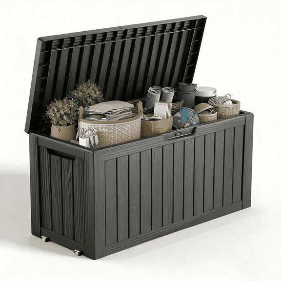 EASY UP 80 Gallon Resin Deck Box, Lockable Patio Outdoor Storage Box for Furniture, Garden Tools and Tools Storage, Waterproof Outside Storage Boxes.