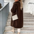 thumbnail image 5 of Kixjoy Shearling Coats for Women Oversized Plush Open Front Coat Long Sleeve Basic Lapel Jackets Fashion Thermal Fall Coat for Women, Coffee M, 5 of 7