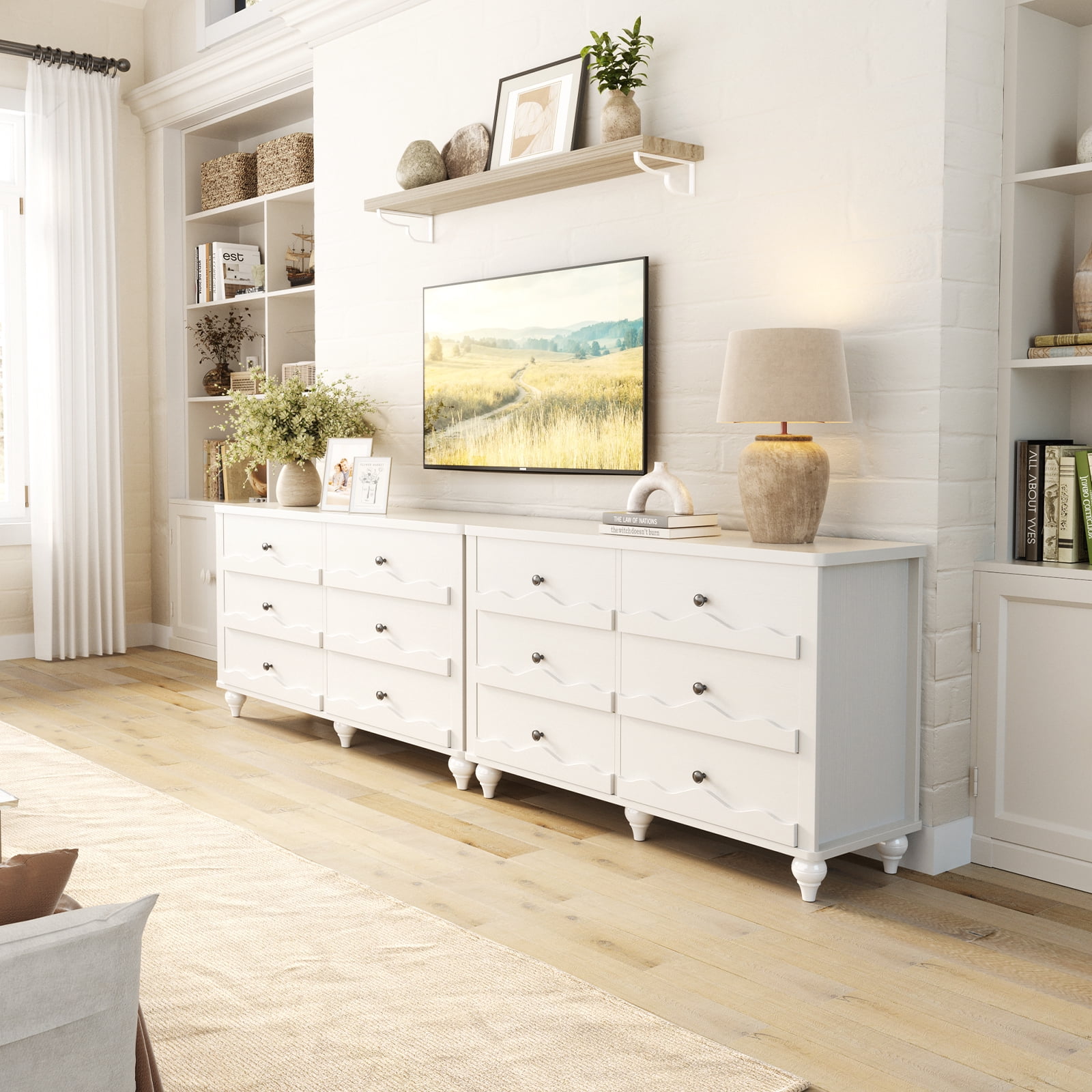 Homieasy 6-Drawer Dresser for Bedroom - 43" Modern Chest of Drawers with Scalloped Front, Storage Organizer for Living Room, Hallway & Entryway,White