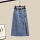 thumbnail image 4 of Conjunto de dos piezas de gran tamaño para mujer, Blusa de manga larga y Falda vaquera de cintura alta, Verano, 4 of 4