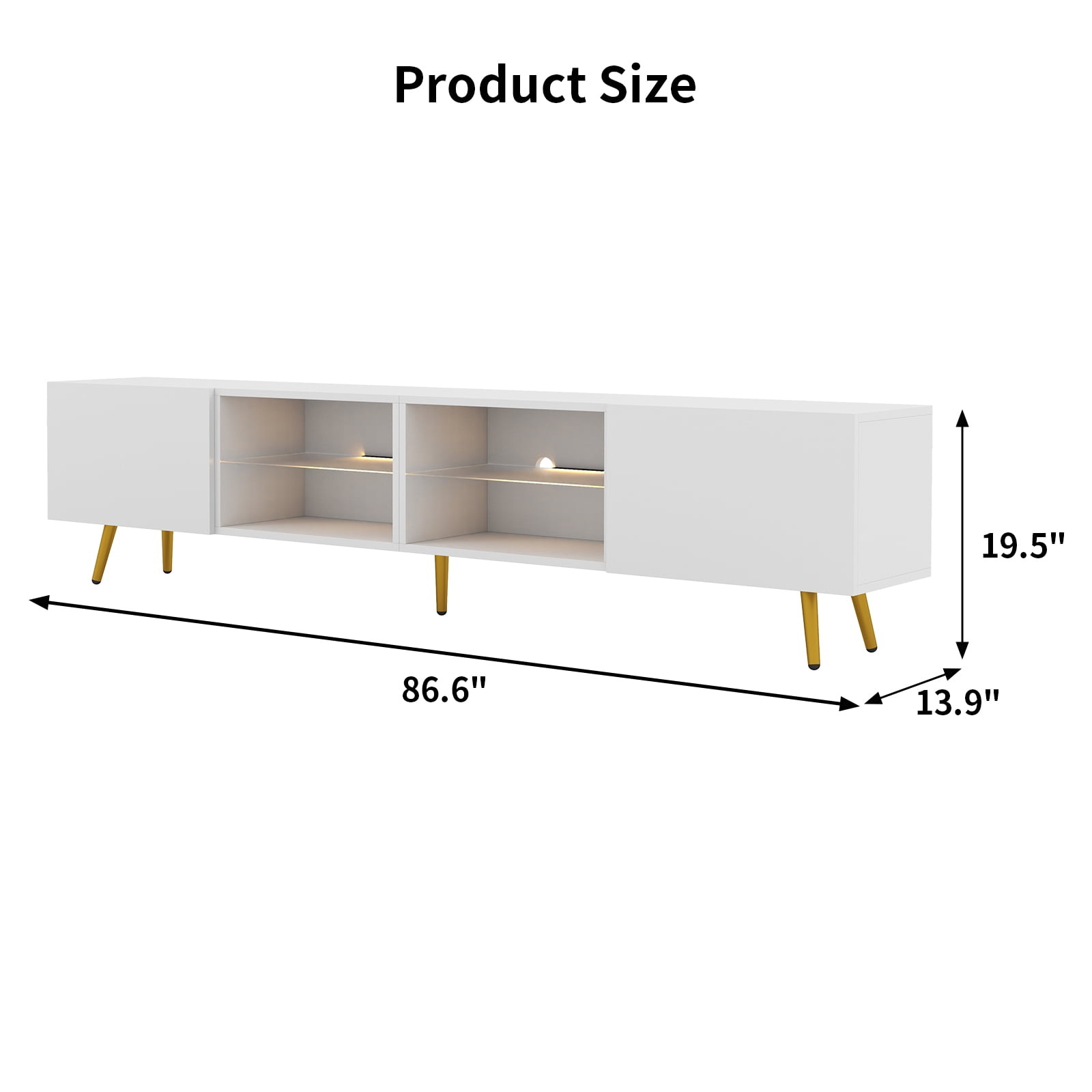 Bonzy Home 86" TV Stand, Television Console Table for 85" TV, Modern Entertainment Center with Storage Cabinets for Living Room, White