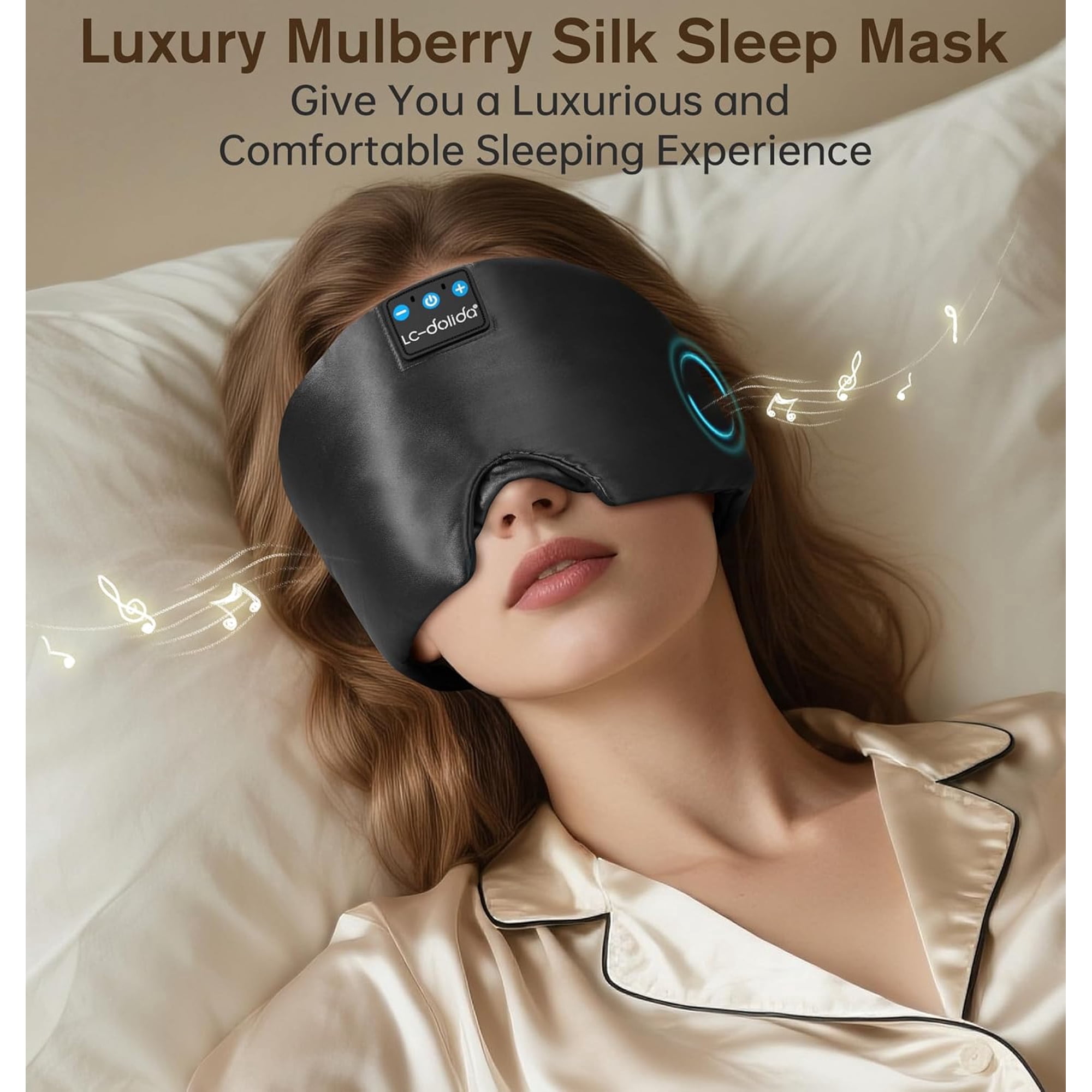 MUSICOZY 3D Sleep Mask with Bluetooth Headphones, Ice Silk Sleep Headphones with Bluetooth 5.4, Total Blackout Eye Mask for Sleeping, Sleep Soft Mask for Women Men, All Night Sleep, Travel Gift