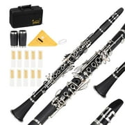 Fithood 17 Keys Flat B Black Clarinet with Two Mouthpieces Connector for Beginner Student