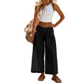 thumbnail image 6 of Women's Loose Wide Leg Track Pants Drawstring Pockets Elastic Waist Capri Casual Summer Hiking Pants Black XL, 6 of 7