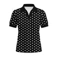 thumbnail image 6 of VBVC Women's Polka Dot Collared Shirt,Short Sleeve V-Neck Top For Women,Ladies Summer Stretchy Breathable Blouse,Black,S-2XL, 6 of 6