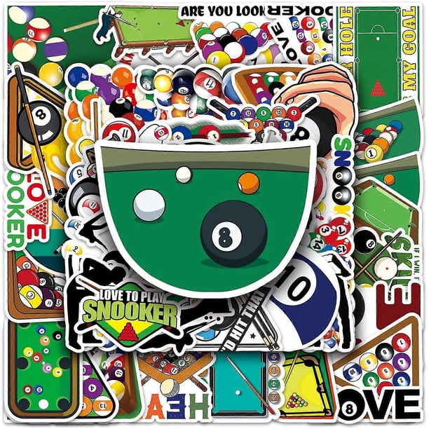50pcs Snooker Sport Vinyl PVC Waterproof Cute Fun Cartoon Doodle Stickers, Funny Trendy Decals for Teens, Kids, Adults, Colorful Anime Sticker Pack fo