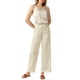 thumbnail image 2 of Pantalones de pierna ancha de satén para mujer con cintura alta elástica casual en beige M, 2 of 6